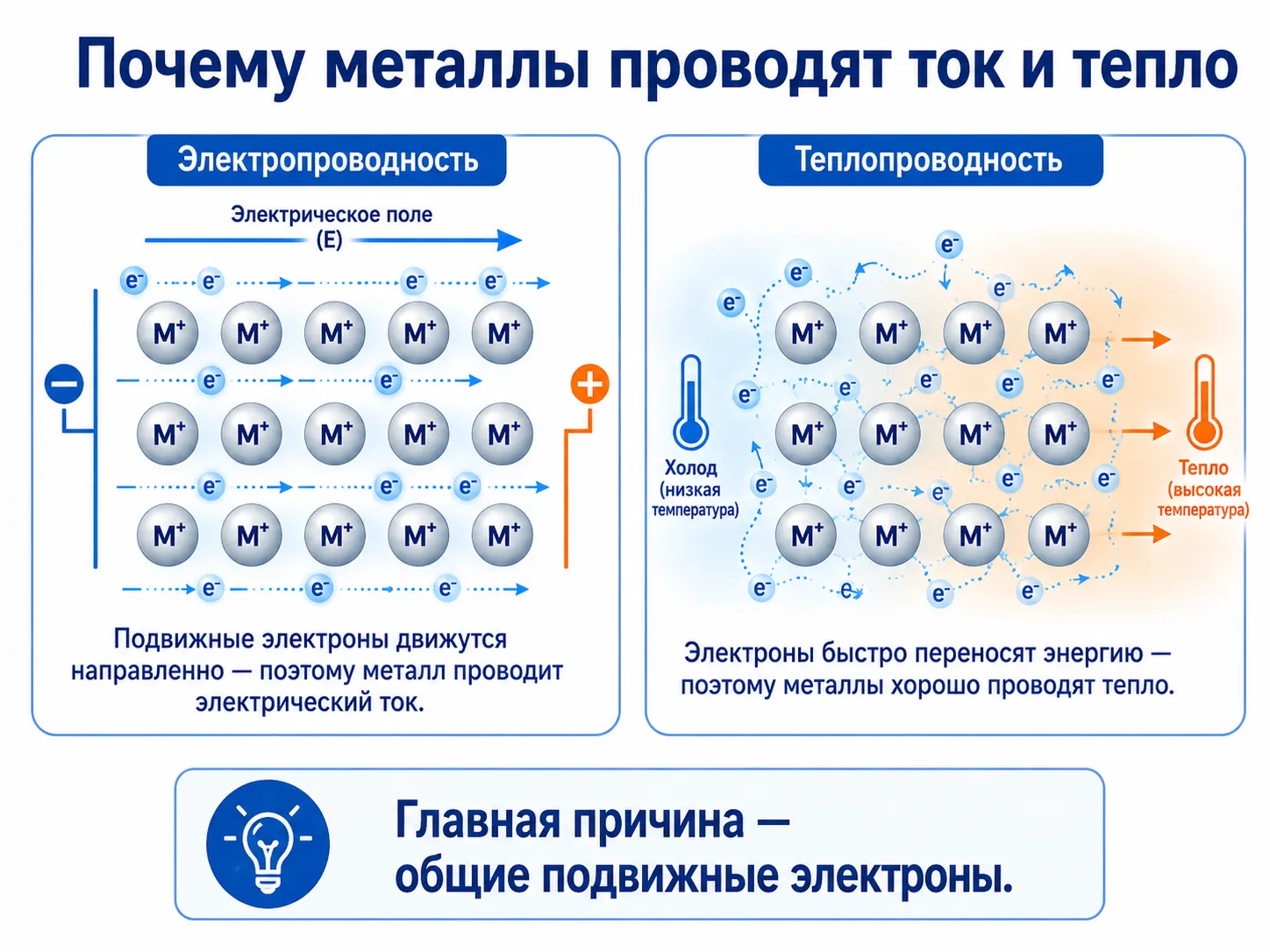 Почему металлы проводят ток и тепло: роль электронного газа